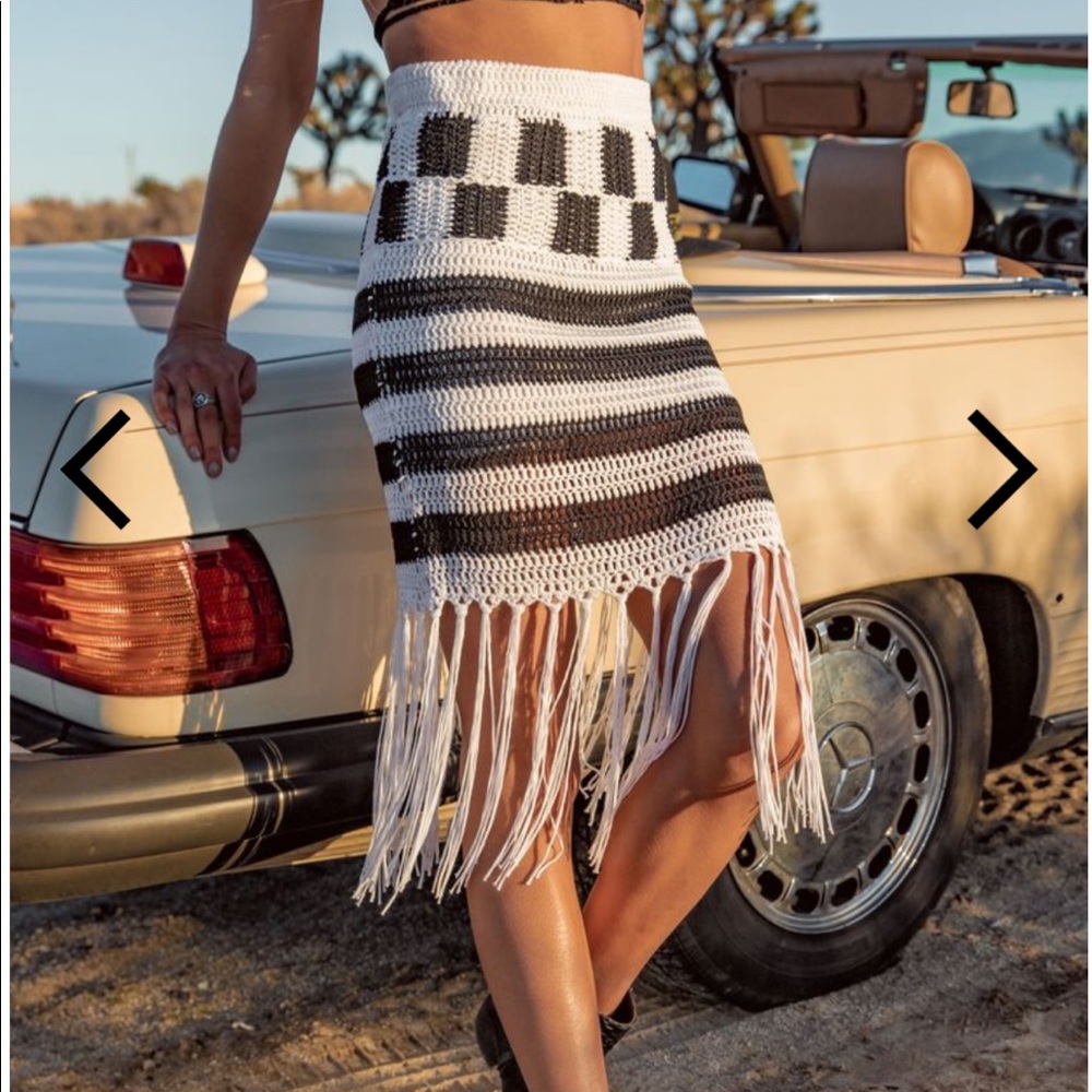 Checked Out Crochet Fringe Skirt - Picture 3 of 6